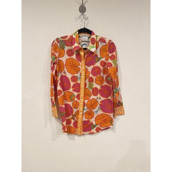 Gretchen Scott Designs Shirt Womens XS Floral Button Up Fun Print Blouse Top - Picture 1 of 4